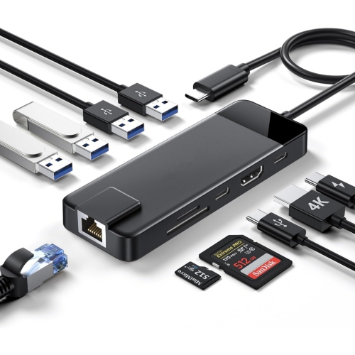NIERBO  USB C Hub Multiport Adapter 10-In-1 USB C Dongle for Macbook Pro Air, Gigabit Ethernet w 4K HDMI, 100W Pd, USB 3.0 5GBps Port, Sd/tf Card