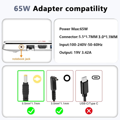 65W 45W Charger for Acer Aspire 5 3 E15 E1 ES1 E3 E5 E11 E14 E17 ES15 ES17 E5-573 E5-575 E5-571 E5-511 E5-521 E5-511 N15Q1 N16Q2 V5 V7 V3 VN7 R3 R7