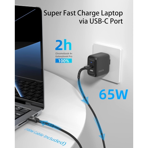 Chargeur USB-C 65 W/45 W, chargement rapide PD GaN PPS pour iPhone 15, portable de Samsung, Steam Deck, Chromebook, Galaxy Book Pro, Tab S8