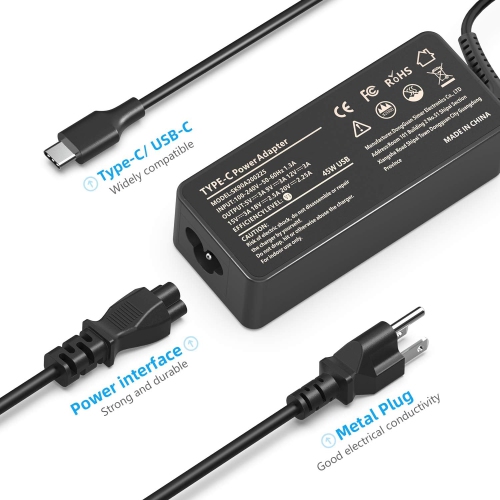 Chargeur USB-C de 45 W pour portable; Chargeur rapide de Chromebook pour Lenovo, Dell, HP, ASUS, Acer LG, Nintendo Switch et autres