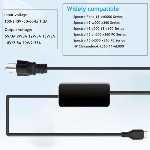 Chargeur USB-C de 45 W pour portable; Chargeur rapide de Chromebook pour Lenovo, Dell, HP, ASUS, Acer LG, Nintendo Switch et autres