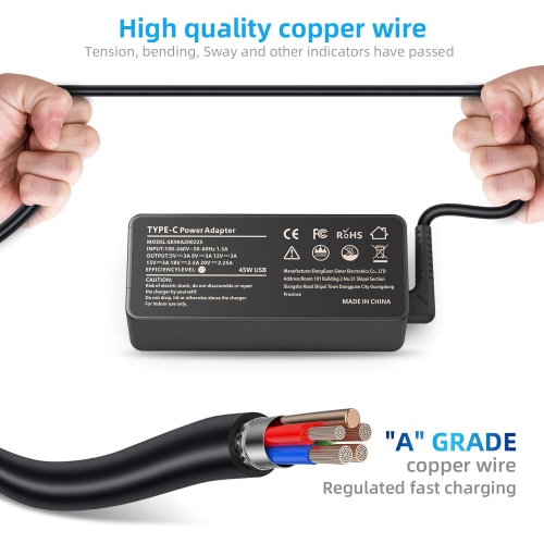 Chargeur USB-C de 45 W pour portable; Chargeur rapide de Chromebook pour Lenovo, Dell, HP, ASUS, Acer LG, Nintendo Switch et autres