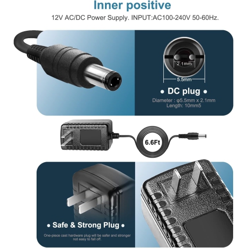 Replacement 12V AC DC Power Cord Charger for TP-Link Deco M3 M4 M5 S4 X20 X55 X60 X90 P9 E4, AC1750 AX1800 AX3000 T120150-2b1 Archer A7 A8 A21 AX50
