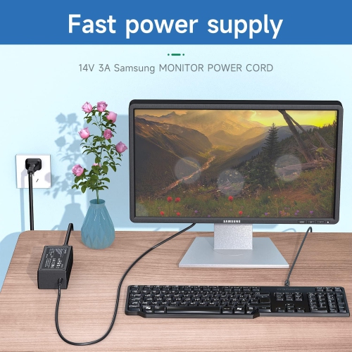 14V Power Cord for Samsung Monitor 15 17 18 19 20 22 23 24 27, Samsung SyncMaster S22C300H P2770 SA350 UE590 S27D360H UN22F5000AF S27B350H S27E390H