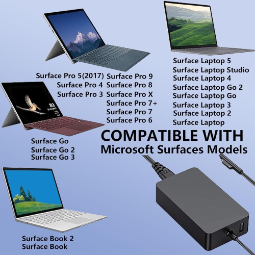 65W Surface Pro Charger for Microsoft Surface Pro X/9/8/7+/7/6/5/4/3, Surface Laptop Charge Surface Book 2/1, Surface Go 3/2/1 Power Cord Adapter