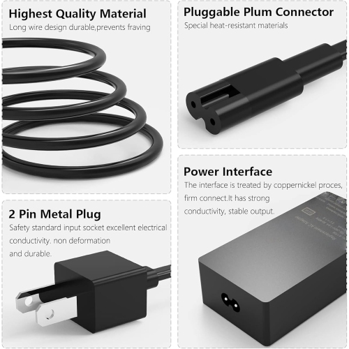 Chargeur Surface Pro - Adaptateur d'alimentation 65 W, compatible avec la Surface Pro/Book/Go Tablet 9 8 7+ 6 5 4 3 X. Prend en charge