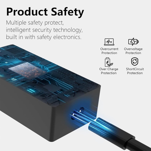 Chargeur Surface Pro - Adaptateur d'alimentation 65 W, compatible avec la Surface Pro/Book/Go Tablet 9 8 7+ 6 5 4 3 X. Prend en charge