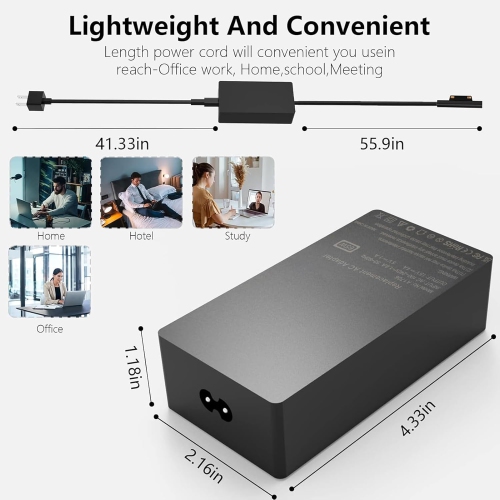 Chargeur Surface Pro - Adaptateur d'alimentation 65 W, compatible avec la Surface Pro/Book/Go Tablet 9 8 7+ 6 5 4 3 X. Prend en charge