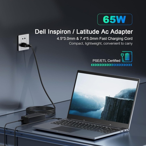 65w 45w Dell Laptop Charger Compatible for All Dell Models Inspiron 15 14 13 17 3000 5000 7000 Dell Latitude Vostro Ac Adapter 5558 5559 La45nm140