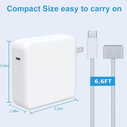 Adaptateur d'alimentation USB-C de 140 W + câble USB-C vers magnétique 3, compatible avec Mac Book Pro/Air 2021-2023 - Nylon tressé de 6,6 pi
