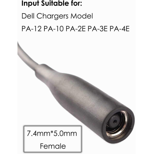 2-Pack Tip Adapter Converter Cable 7.4 to 4.5mm for Dell Laptop Power Supply 30w 40w 45w 65w 90w 120w 135w D5g6m 0d5g6m M3800 XPS 12 13 9350 3960 15