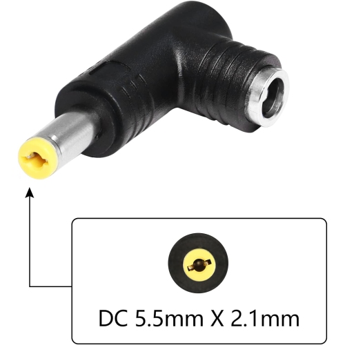 RIIEYOCA 90 Degree 240 Watt DC Power Connector Adapter, 5.5mm x 2.5mm Female Plug to 5.5mm x 2.1mm Male Jack, for Laptop Power Connection