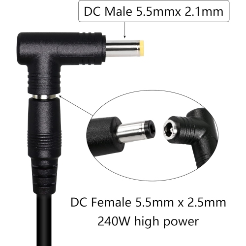 RIIEYOCA 90 Degree 240 Watt DC Power Connector Adapter, 5.5mm x 2.5mm Female Plug to 5.5mm x 2.1mm Male Jack, for Laptop Power Connection