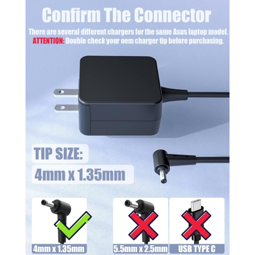 45W 65W Laptop Charger for ASUS Vivobook 17 15 14 M712D M712J M712U S15 S14 X512 X512DA X541 X540S E410M E203M E510 M413DA L210M Q504U, Zenbook UX360