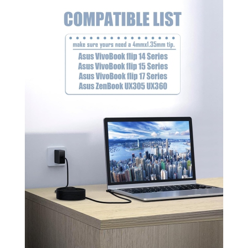 45W 65W Laptop Charger for ASUS Vivobook 17 15 14 M712D M712J M712U S15 S14 X512 X512DA X541 X540S E410M E203M E510 M413DA L210M Q504U, Zenbook UX360