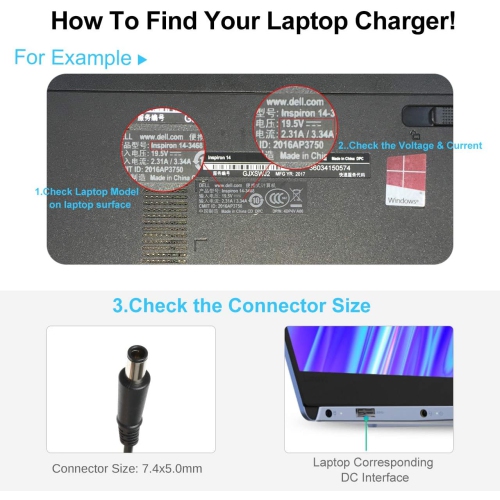 19.5V 3.34A 65W AC Adapter Laptop Charger Replacement for Dell Latitude 3190 3189 5400 5480 5490 7490 E5500 E5470 E6430 E6500 E6530 Chromebook 11