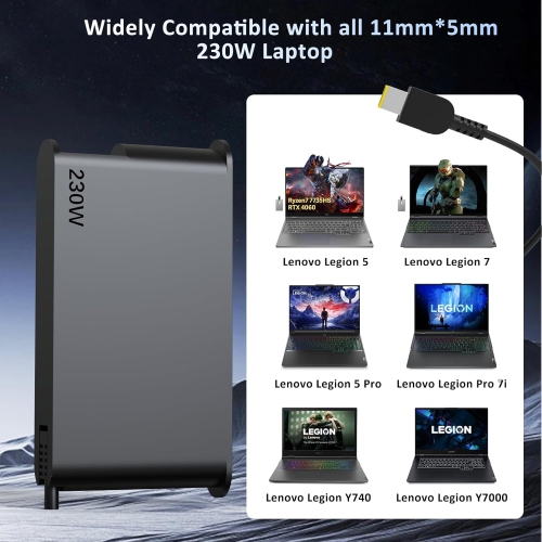 Chargeur de portable de 230 W pour chargeur Legion 5 de Lenovo, Legion 7 5P C7 S7 Y540 Y545 Y740 Y730 Y900 Y910 Y920 Y7000 Thinkpad P1 P73 P53