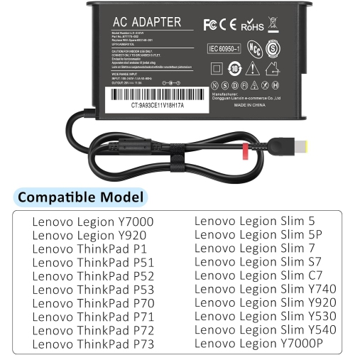 Chargeur de portable de 230 W pour chargeur Legion 5 de Lenovo, Legion 7 5P C7 S7 Y540 Y545 Y740 Y730 Y900 Y910 Y920 Y7000 Thinkpad P1 P73 P53