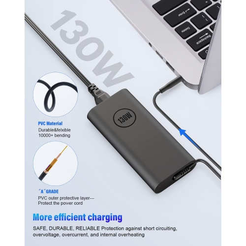 130W Laptop Charger for Dell, 3-Prong AC Adapter Dell XPS 15 9530 9550 9560 / Precision M3800 5510 5520 DA130PM130 HA130PM130 Tip 4.5mm*3.0mm