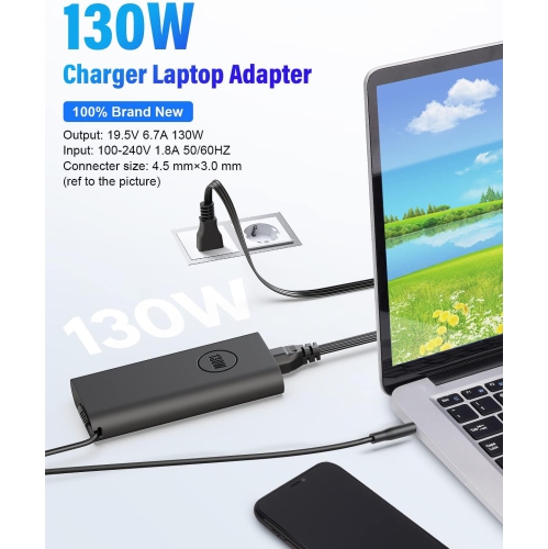 130W Laptop Charger for Dell, 3-Prong AC Adapter Dell XPS 15 9530 9550 9560 / Precision M3800 5510 5520 DA130PM130 HA130PM130 Tip 4.5mm*3.0mm