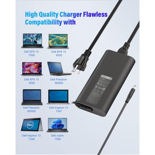 130W Laptop Charger for Dell, 3-Prong AC Adapter Dell XPS 15 9530 9550 9560 / Precision M3800 5510 5520 DA130PM130 HA130PM130 Tip 4.5mm*3.0mm