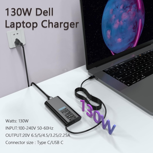 130W USB C Laptop Charger for Dell Precision 5770 5760 5750 5570 3571 5470 3561 3551 3541 5530 5550 3550 3570 3480,XPS 15 9520 9510 17 9720 9710 9700