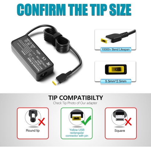 65W 45W Charger for Lenovo Yoga 2 Pro 11 11s 12 13 14 15 ThinkPad 11e X1 Carbon 1-4 Gen V110 V130 V310 V330 V510 B40 B41 B50 G40 G41 G50 G70 E40 E50