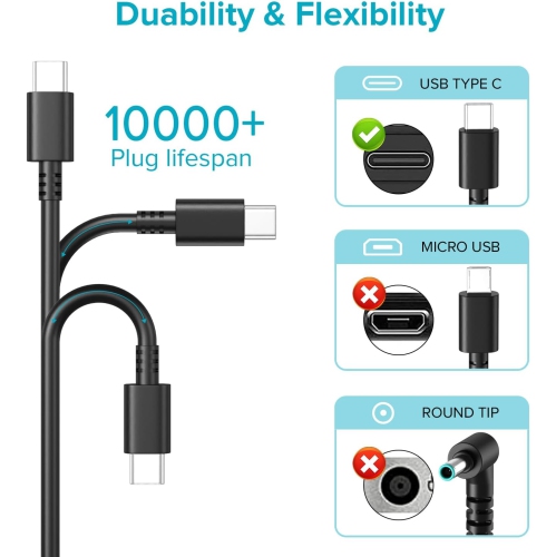 Chargeur USB-C Chargeur 65&nbsp;W pour Chromebook Remplace Lenovo Yoga ThinkPad HP Spectre Dell Latitude Acer ASU Samsung Google Pixel Huawei