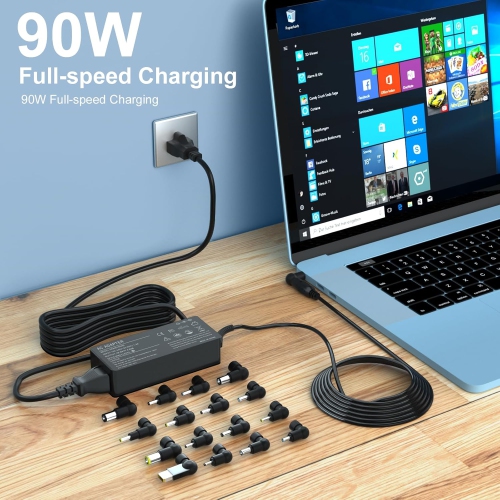 90W 16Tips Universal Laptop Charger - Fit for HP Dell Acer Asus Lenovo Samsung LG IBM Google Toshiba Sony Fujitsu MacBook Pro Gateway Notebook