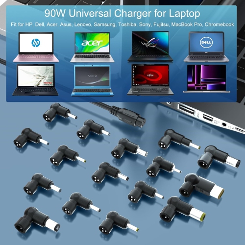 90W 16Tips Universal Laptop Charger - Fit for HP Dell Acer Asus Lenovo Samsung LG IBM Google Toshiba Sony Fujitsu MacBook Pro Gateway Notebook