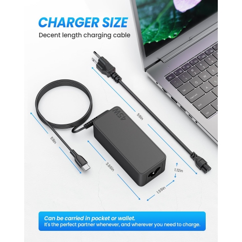45W USB C Charger for Laptops - Compatible with HP, ASUS, Acer Chromebook, Lenovo, Samsung & Dell Fast Charging Laptop Power Adapter for Chromebook
