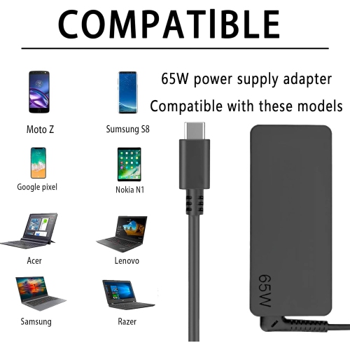 USB-C 65W 45W AC Replacement Charger fit for Lenovo ThinkPad T480 T490 T580 ADLX65YDC2A ADLX65YLC2D ADLX65YDC3A ADLX65YDC2D chromebook 2nd Gen S330
