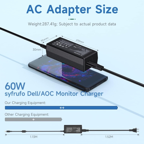 12V AC/DC Adapter Power Cord Charger for Sceptre EC Series Monitor 32 27 24 22 20 E225W E205W E248 Dell 22 23 24 Screen LED LCD TV S2340M ADP-40DD B