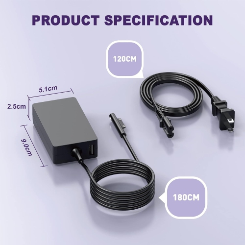 Surface Pro Charger, Microsoft Surface Charger 65W for Pro X/8/7/6/5/4/3, Surface Go3/Go2/Go, Surface Laptop 3/2/1, Surface Book 2/1, Surface Pro
