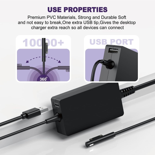 Surface Pro Charger, Microsoft Surface Charger 65W for Pro X/8/7/6/5/4/3, Surface Go3/Go2/Go, Surface Laptop 3/2/1, Surface Book 2/1, Surface Pro