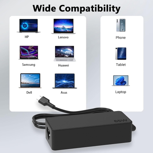 65W USB C Laptop Charger for Lenovo Chromebook 100e 300e 500e C330 S330 C340 ThinkPad T480 T480s T580 T580s E480 E580 ADLX45YIC3D USB-C AC Adapter