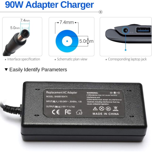 90W AC Adapter Laptop Charger for HP Elitebook 8470p 8460p 8440 8440p 8530p 8540p 8560p 8570p 6930p 2540p 2560p 2570p 2760p 8530w 8540w 8570w 8770w