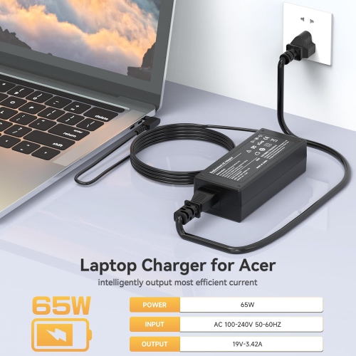 65W Laptop Charger for Acer Chromebook 15 14 13 11 R11 N15Q8, N15Q9, N15Q10, CB3, CB5, C720, C720p, C738T, C731, C740; Acer Aspire 5, Swift/Spin 1 3