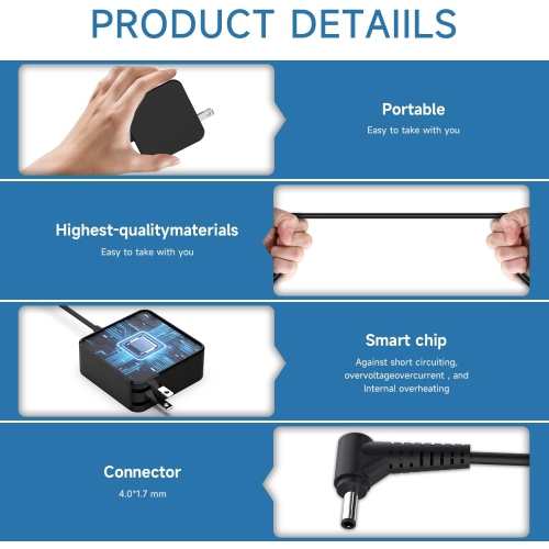 65W Laptop Charger for Lenovo IdeaPad 3, 5, IdeaPad 100S, 110, 120, 120S, 130, 310, 320, 330, 510S, 510, 530S, S145 S340, Yoga 510, 310, 710, Flex 4