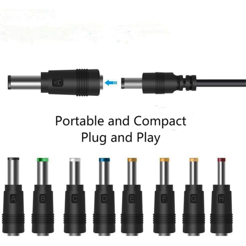 Laptop DC Power Adapter 8-in-1 Universal DC Plug 5.5mm x 2.1mm Female to Male Adapter Connector with DC 5.5 x2.1mm Black Tuning Fork Cable 22cm/8.67