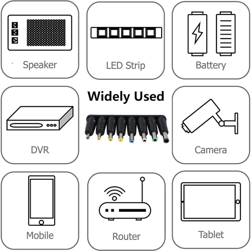 Laptop DC Power Adapter 8-in-1 Universal DC Plug 5.5mm x 2.1mm Female to Male Adapter Connector with DC 5.5 x2.1mm Black Tuning Fork Cable 22cm/8.67