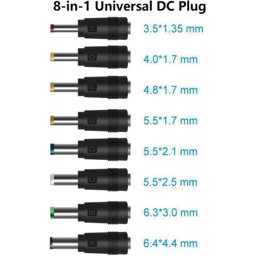 Laptop DC Power Adapter 8-in-1 Universal DC Plug 5.5mm x 2.1mm Female to Male Adapter Connector with DC 5.5 x2.1mm Black Tuning Fork Cable 22cm/8.67