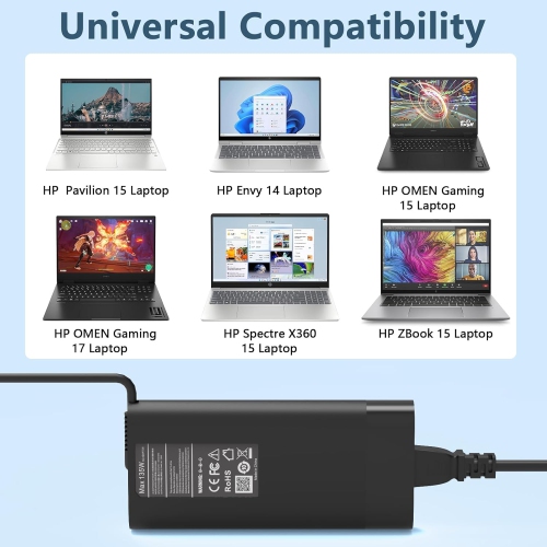 135W Laptop Charger for HP Spectre X360 15 16 15-ch000 15-df0000 15-df1000 15-eb0000 16-f0000 16-f1000 16-f2000 Laptop for HP Pavilion Gaming 15 17