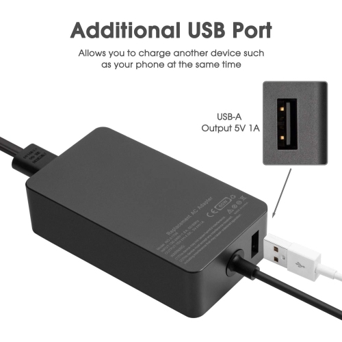 Surface Pro 6 Pro 7 Charger, 65W Power Supply Adapter for Microsoft Surface Pro 3/4/5/6/7/X, Surface Book, Surface Laptop 1/2/3, Surface Laptop Go,