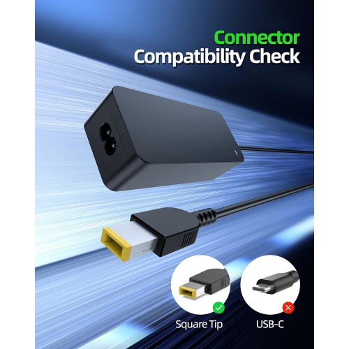 Charger for Lenovo Laptop, ThinkPad, Yoga,, Square Tip Connector, 65W, 45W