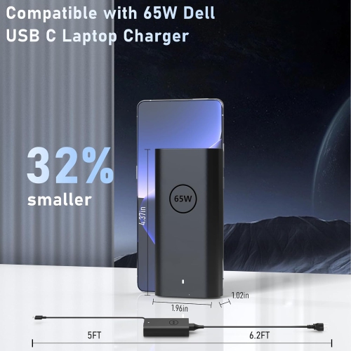 New Slim 65W USB C Charger for Dell Latitude 5420 5520 5530 5430 7420 7430 7440 Inspiron 14 7425 7420 16 7620 7620 2-in-1 5630 Chromebook 3100 XPS 13