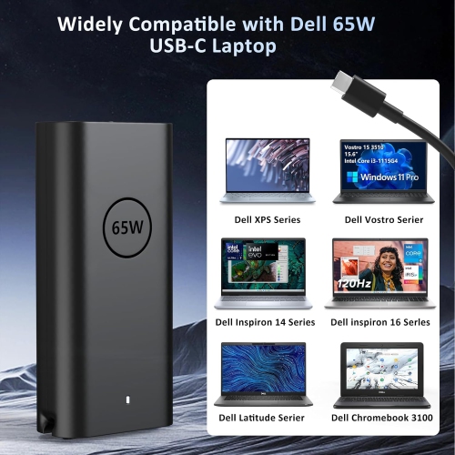 New Slim 65W USB C Charger for Dell Latitude 5420 5520 5530 5430 7420 7430 7440 Inspiron 14 7425 7420 16 7620 7620 2-in-1 5630 Chromebook 3100 XPS 13