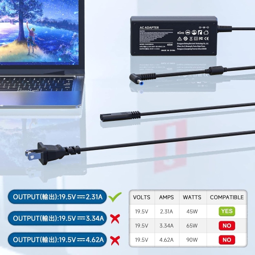 45 Watt Laptop Charger for HP Charging Power Cord 213349-109 R-41013323 HP is 13252 Model 15 15-ba009dx Spectre Pavilion Stream X360 Notebook 45W