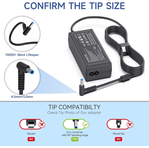 45 Watt Laptop Charger for HP Charging Power Cord 213349-109 R-41013323 HP is 13252 Model 15 15-ba009dx Spectre Pavilion Stream X360 Notebook 45W