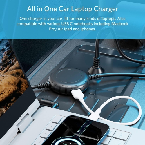 Universal Laptop Car Charger with USB C for HP Dell Asus Lenovo Samsung MacBook Pro Air Google Chromebook Ultrabook Notebook